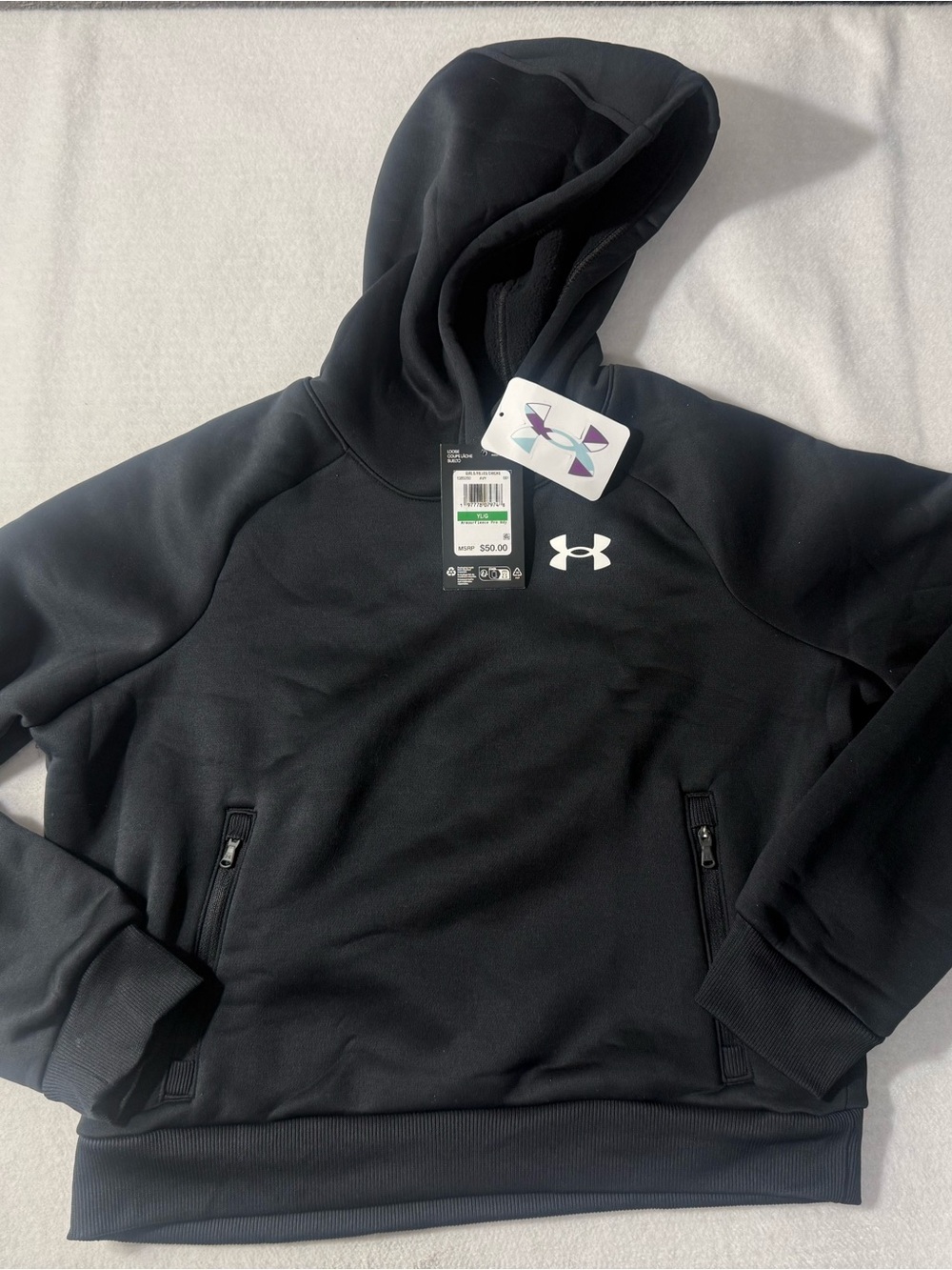 Under Armour Black Hooded Performance Pullover Girls Youth large
